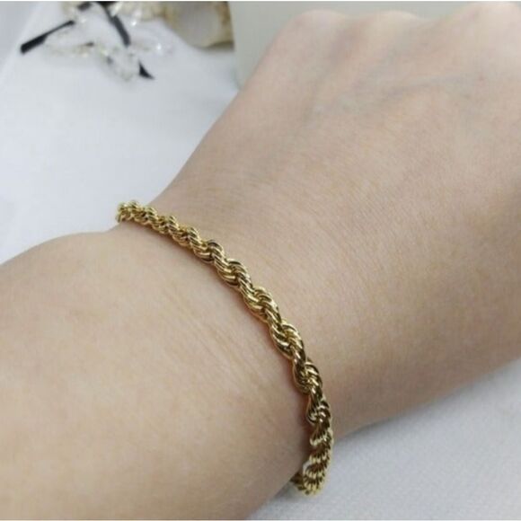 Plus size 14k stamped‎ Rope gold  Bonded bracelet unisex 10.5 inch chain - Picture 1 of 2